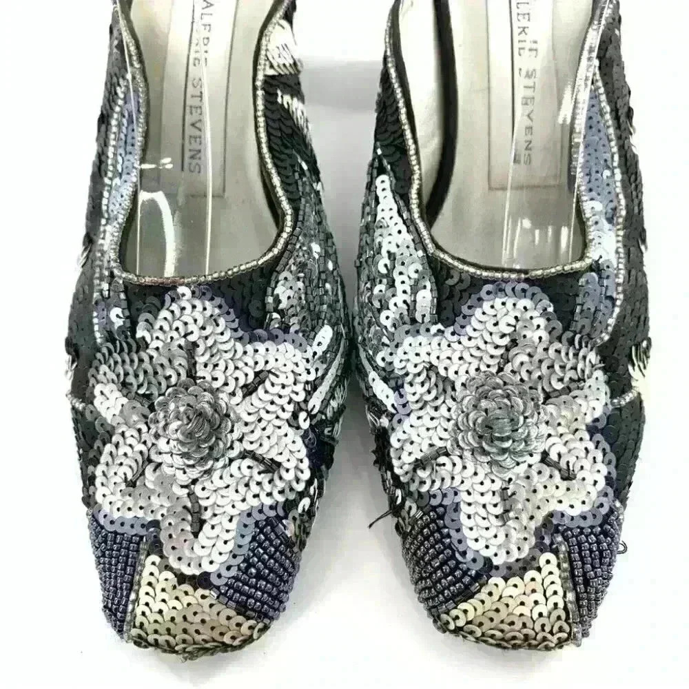 Valerie Stevens heels size 6 garden sequins multicolored mules vintage 80s 90s - Picture 3 of 13